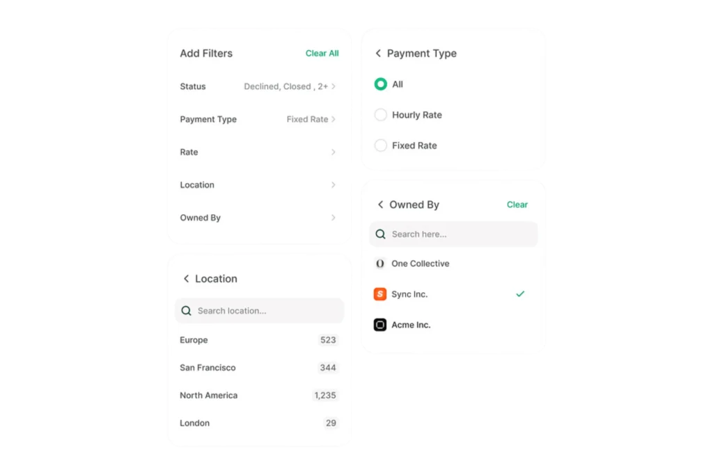 Tasks Baby Task Filters and Search Interface